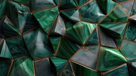 Explore a dynamic surface featuring textured geometric patterns in vibrant green hues. This stunning piece showcases triangular shapes arranged artistically for an elegant design.の素材