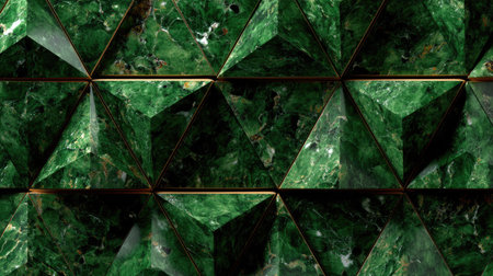 This striking emerald green gemstone pattern features cut geometric shapes on a beautifully textured surface, showcasing the elegance and richness of nature.の素材