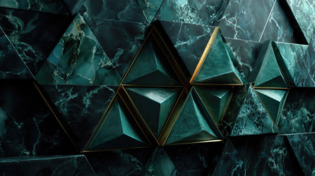 This stunning image features elegant green marble tiles showcasing intricate geometric shapes and luxurious gold accents, perfect for design inspiration.の素材
