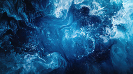 Abstract fluid art with deep blues and a large central space for copyの素材