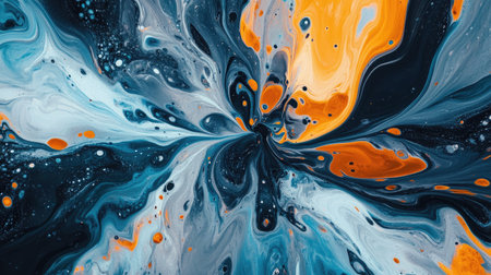 Bold fluid art pattern in contrasting colors with central copy spaceの素材