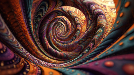 Colorful 3D rendering of Indian-inspired psychedelic patterns with hypnotic swirls and ample space for text.の素材