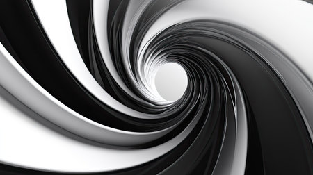 Abstract black and white spiral design, with ample copy space on the right.の素材