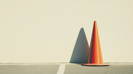 Single traffic cone on a clean, neutral backdrop, detailed close-up shot with plenty of copy spaceの素材