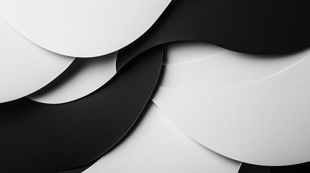 Abstract black and white overlapping shapes with ample copy space in the center.の素材