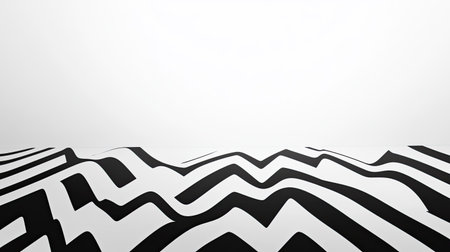 Abstract black and white zigzag design with ample copy space in the bottom half.の素材