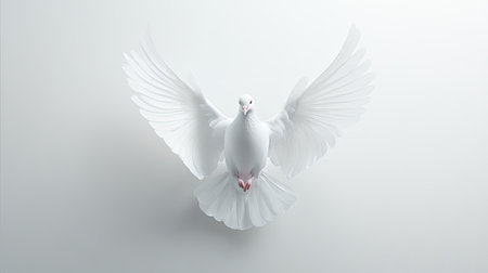 White dove from above on a minimalist background, serene and clean, ideal for conveying peace or freedomの素材