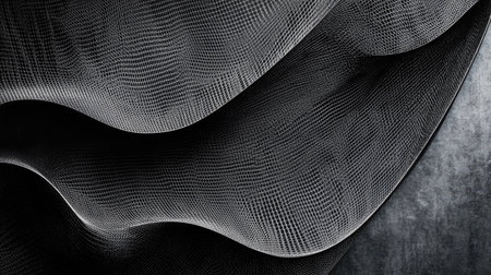 Top view of a black and white abstract mesh pattern with ample copy space on the left side.の素材