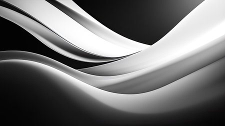 Black and white abstract curved lines with ample copy space in the bottom half.の素材