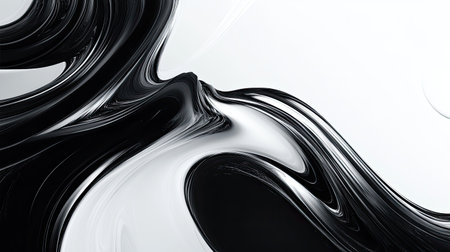 Top view of a black and white abstract swirl with ample copy space on the left side.の素材