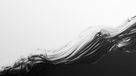 Top view of a black and white abstract wave with plenty of copy space on the right side.の素材