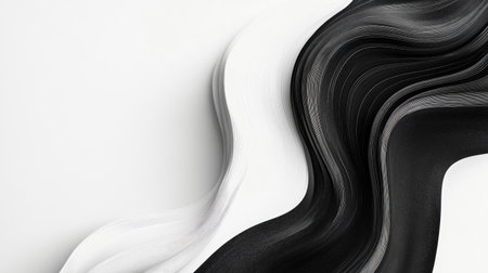 Top view of a black and white abstract wave with plenty of copy space on the right side.の素材