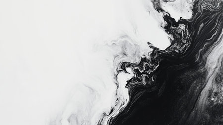 Top view of black and white abstract design with plenty of copy space on the right side.の素材