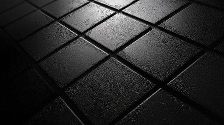 Top view of a black and white grid pattern with ample copy space on the left side.の素材