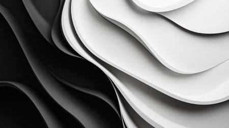 Top view of black and white abstract curves with plenty of copy space on the right side.の素材