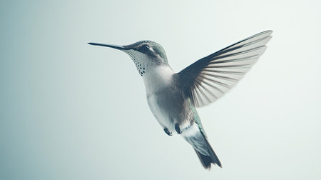 Hummingbird hovering from above, with ample room for text, emphasizing its delicate wingsの素材