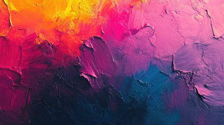 Top view of a rough textured abstract background in vibrant colors, with visible brush strokes and layersの素材