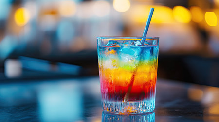 A clear glass of a brightly colored drink with a straw, capturing the essence of fun and refreshment.の素材