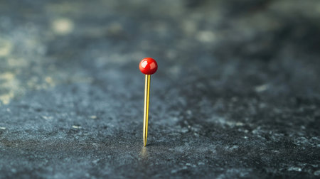 Top view of a pin on a surface, with ample copy space surrounding, sharp and focusedの素材