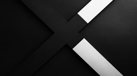 Top view of a black and white abstract cross pattern with ample copy space on the left side.の素材