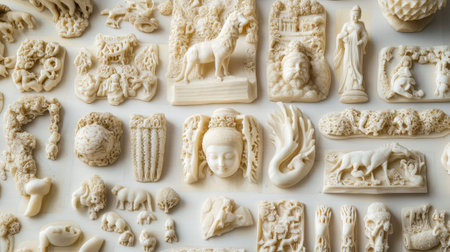 A selection of hand-carved ivory pieces with ample space on the top for textの素材