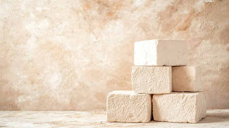 A pile of kaolin clay bricks with a soft background leaving space on the side for copyの素材