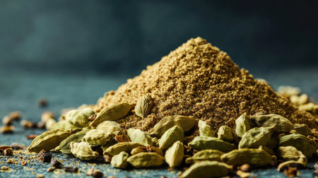 A pile of freshly ground cardamom, with ample space on the top for textの素材