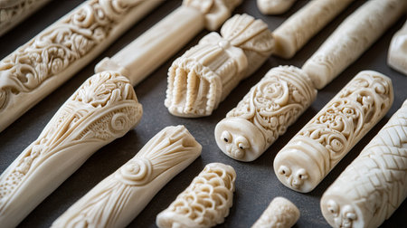 A selection of hand-carved ivory pieces with ample space on the top for textの素材