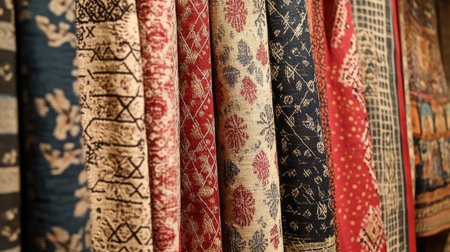 A display of intricate textile patterns, with ample space on the left for copyの素材