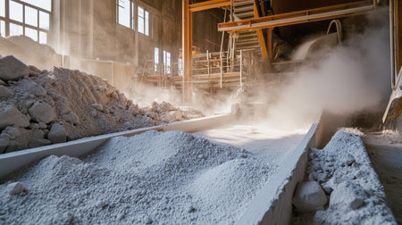 Kaolin clay being processed in a factory with space on the side for copyの素材