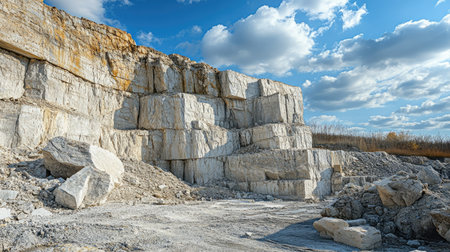Limestone formations in a quarry leaving space on the side for copyの素材