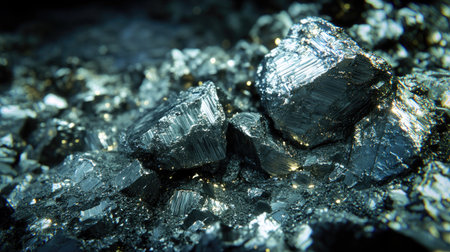 Titanium ore samples under bright light with room on the top for a messageの素材