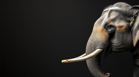 Side profile of an Indian elephants wrinkled skin and tusk emphasizing its grandeur. Copy space availableの素材