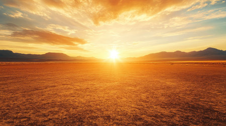 Expansive desert plains stretching out under a glowing sunset, ideal for copy space. No peopleの素材