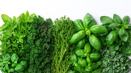 A selection of freshly picked apples and pears arranged on a light background, perfect for textの素材
