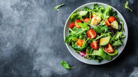 Freshly prepared weight loss salad with lean proteins and leafy greens. No people, ample space for textの素材