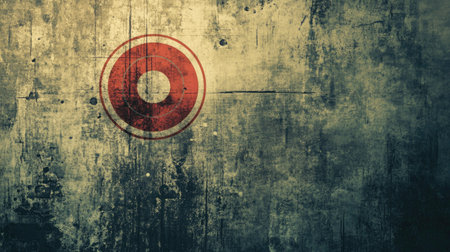 Abstract, textured grunge backdrop with a bold target graphic, leaving space for text or design elements.の素材