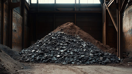 Manganese ore extracted and piled with room on the side for a messageの素材