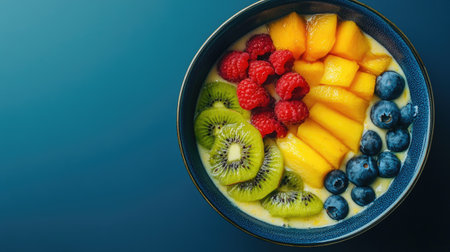 Nutrient-packed smoothie bowl with fresh fruits, ideal for weight loss. No people, copy space availableの素材