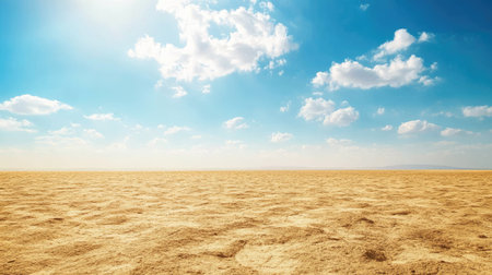 A sprawling desert under a bright blue sky, with plenty of space for text in the endless sandの素材