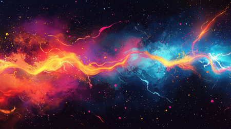 Abstract lightning bolt pattern with vibrant colors, space for text available on the left sideの素材