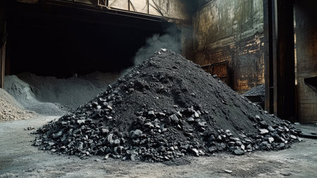 Manganese ore extracted and piled with room on the side for a messageの素材