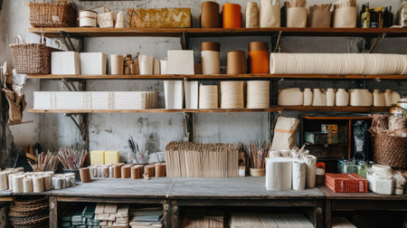 A display of handmade paper products, with ample space on the left for copyの素材