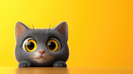 Adorable 3D cat illustration with big, expressive eyes, in a close-up view, leaving plenty of space for text or branding.の素材