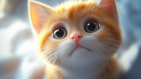 Close-up of a cute 3D cat with a playful expression, perfect for adding copy or branding in the surrounding space.の素材