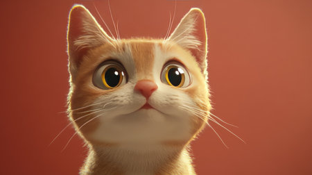 Close-up of a cute 3D cat with a playful expression, perfect for adding copy or branding in the surrounding space.の素材