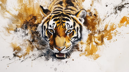 Elegant watercolor tiger from a top-down perspective, showcasing rich details and spacious area for brandingの素材