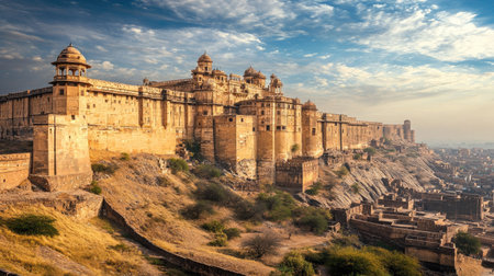 The majestic fort of Rajasthan with open sky and foreground for historical references.の素材