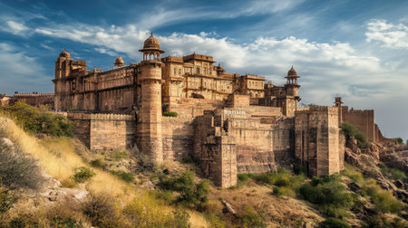 The majestic fort of Rajasthan with open sky and foreground for historical references.の素材