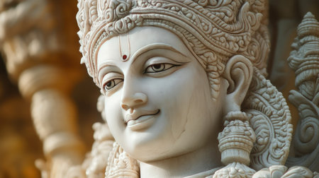 A majestic statue of Lord Brahma with the soft light highlighting the intricate carvings and serene expressionの素材